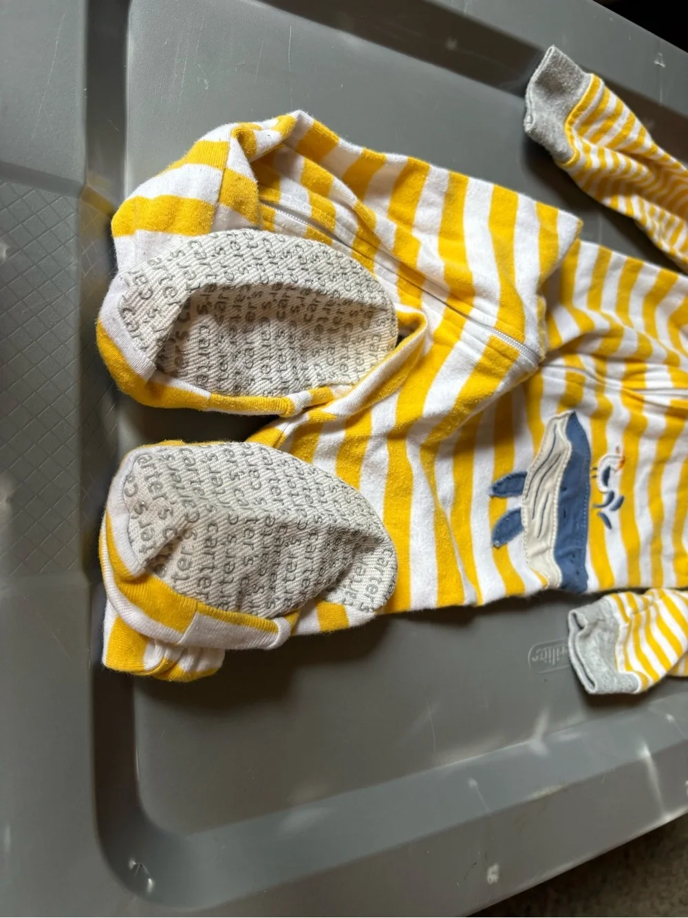 Carter's Yellow & White Striped Whale Footed Pajamas